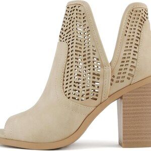 Women Peep Toe Ankle Boots Geometric Cut High Heel Sexy Stylish Trendy